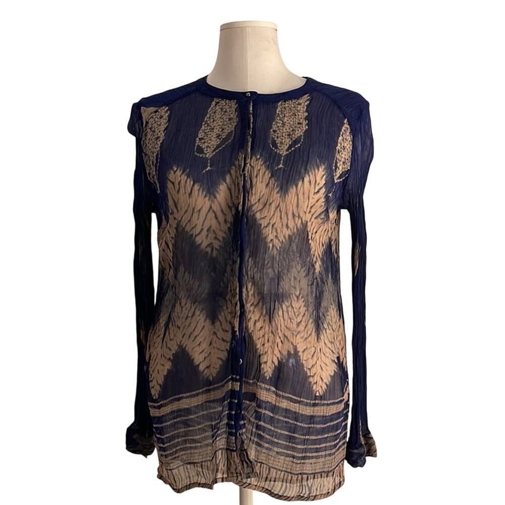 Women’s Lucky Brand Navy and Beige Sheer Blouse | Size S